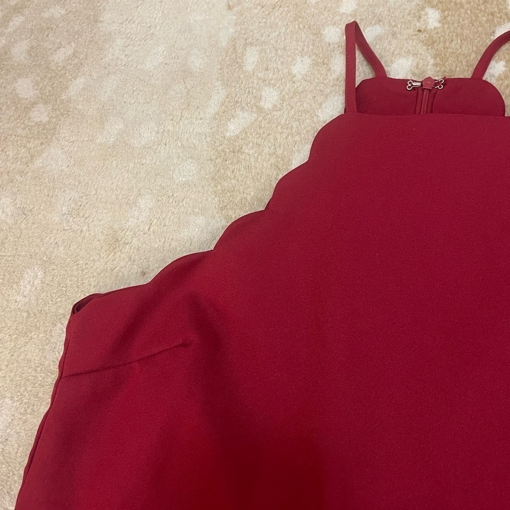 Lulus Endlessly Endearing Wine Red scallop hem Dress Women's Size Medium - Picture 7 of 11